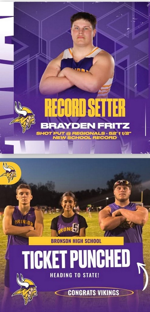 Bronson boys finished 9th, girls 12th at D-3 Regional Track meet